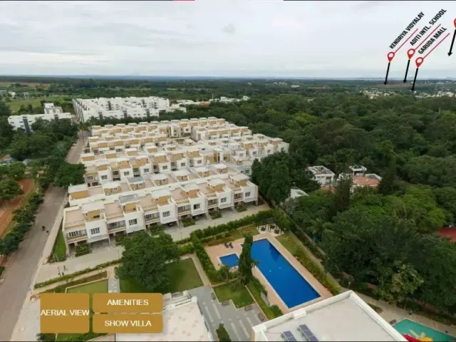 Villas and tree cover at Prestige Woodside in Yelahanka, North Bangalore